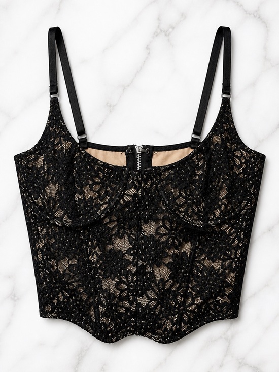 White Fox Boutique Tops - White Fox Black Lace Bustier Crop Top (245)